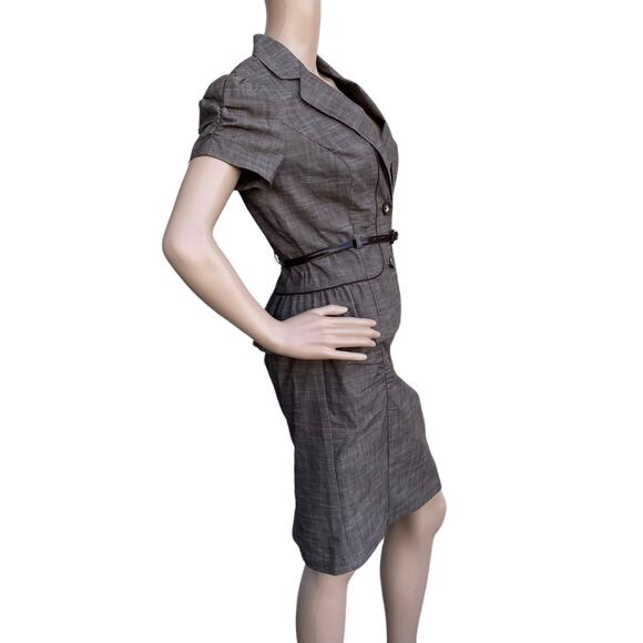 New IZ Byer Women's 2 Piece Brown Belted Skirt Collared Jacket Set Size L/7 - Picture 4 of 5